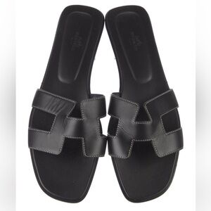 Hermes Black Oran Slides 40